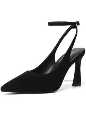 Suede Slingback Kitten Heels Pointy Toe Block Heel Pumps for Weddings